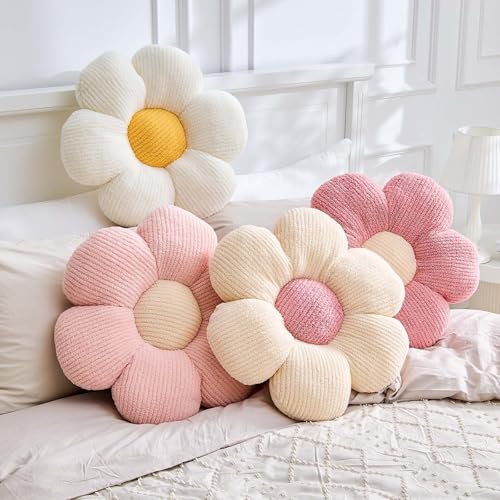 Flower Pillow, Light Pink Flower Decorative Throw Pillows for Bed Couch, Aesthetic Home Decor Cute 14.9" Daisy Floral Shaped Plush Pillow Floor Seat Cushion