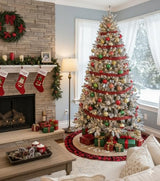 48 Inch Christmas Tree Skirt Linen Burlap Buffalo Plaid Edge Decoration for Merry Christmas Party Red and Black Buffalo Christmas Tree Skirt Decorations