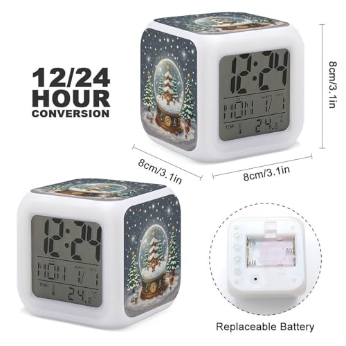 Christmas Snow Globe Alarm Clock Sound Machine with 7 Color Changing Night Light Wake Up Digital Clock Large LED Display Number Alarm Clocks Home Office Bedroom Decor