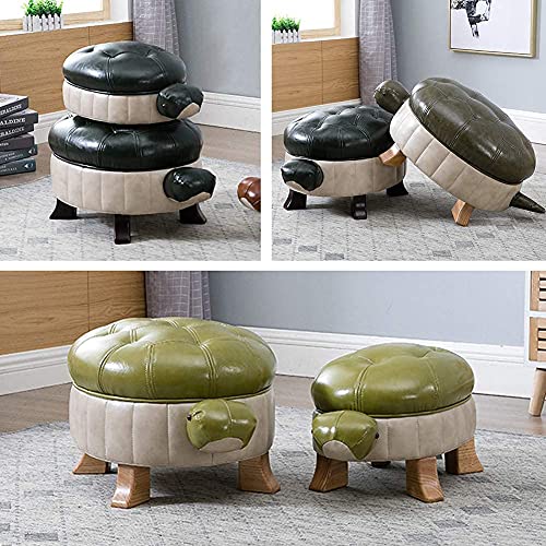 Animal Footstool Turtle Upholstered Pu Leather Pouf, Shoe Changing Stool Sofa Footrest Living Room Storage Stool Footstool with Storage/Green/25 * 66 * 35