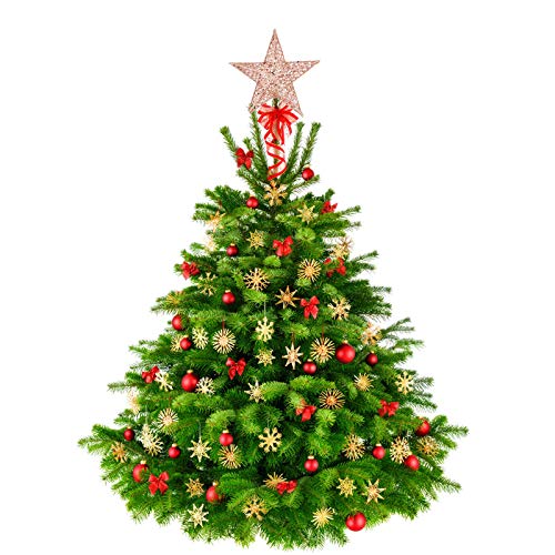 BinaryABC Christmas Tree Topper Star,Glittering Christmas Tree Decoration Ornaments,20cm (Rose Gold)
