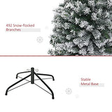 HOMOM 6ft Flocked Christmas Tree, Pencil Artificial Xmas Tree with Faux Snow, Dense Branches, Foldable Metal Base for Indoor Holiday Decor