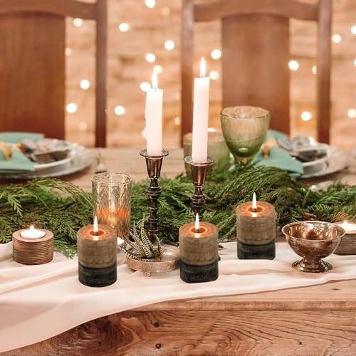 Layered Pillar Candles Set of 3, 3"x 4" Table Decor Coffee
