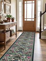 2x10 Floral Runner Rug for Hallways: Non-Slip Machine Washable Rugs Boho Soft Rugs for Kitchen,Laundry,Bedroom,Bathroom - Botanical Low Pile Indoor Carpet Runners with Rubber Backing 2x10 Dark Green