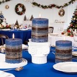 Layered Pillar Candles Set of 3, 3"x 4" Table Decor Blue Coffee