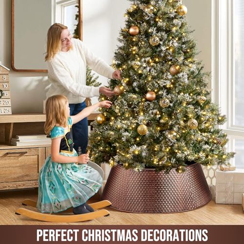Hatisan Metal Christmas Tree Collar Basket Skirt, 28''Christmas Tree Ring Waterproof Base for Christmas Decorations Indoor Outdoor (Bronze)