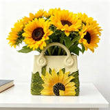 Small Purse Vase for Flowers - Sunflower Cute Handbag Flower Vase for Modern Table Centerpiece Decor, Unique Beige Resin Vases for Party, Kitchen, Bouquet, Bedroom, Livingroom