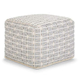 SIMPLIHOME Noreen Square Pouf - 18 inch Wide Upholstered Handwoven Cotton Ottoman in Light Blue and White, Boho Footstool or Extra Seating for Living Room with Polystyrene Filling, Assembled