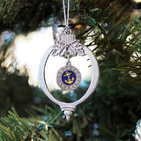 Inspired Silver - Navy Anchor - Silver Christmas Ornament - Circle Charm Christmas Tree Ornament with Cubic Zirconia - Holiday Hanging Decoration