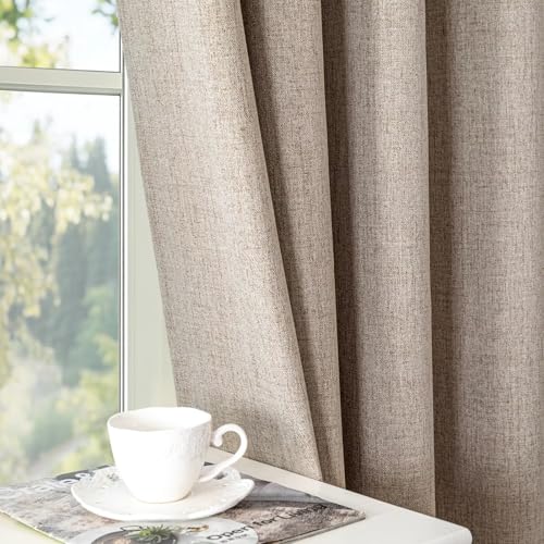 100% Blackout Curtains 2 Panels Set, Beige Curtains for Living Room, Black Out Thermal Insulated Grommet Drapes Bedroom Luxury Decor Privacy(52W × 84L inch, Beige)