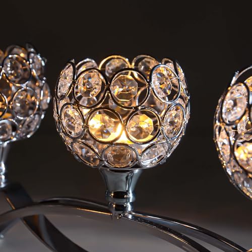 Crystal Tealight Candle Holder Centerpiece Home Decorative Candlestick Holder Elegant Table Centerpiece Home Decor Wedding Party Anniversary (Silver, Set of 3)