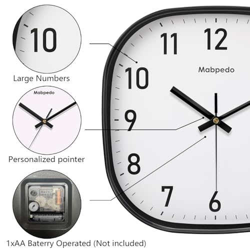 Small Wall Clock, 8 Inch Silent Non Ticking Battery Operated Clock, Square Analog Decorative Wall Clocks for Bedroom Living Room Office Home Gym Porch Decor Indoor Outdoor Clocks, Black