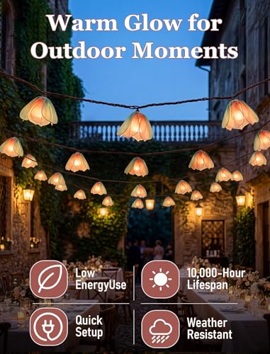 8.5FT Plug-in Flower Garland String Lights, 10-Bulb Fairy Lights | Plug-In LED Patio String Lights, Connectable Up to 24 Sets, IP44 Waterproof, for Indoor Outdoor Parties & Weddings