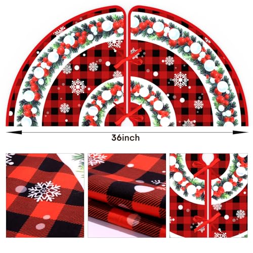 36 Inch Christmas Tree Skirt, Holiday Christmas Decorations for Xmas Tree, Snowflake Red Background Tree Skirt, Christmas Tree Decor for Home Party