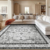 LBRO2M Boho Area Rug 8X10 Washable Rugs for Bedroom Low Piles Indoor Rugs, Non Slip Soft Carpet for Living Room, Dining Room, Gray Rug Foldable Pet Friendly Area Rugs Stain Resistant (8'X10' Gray)