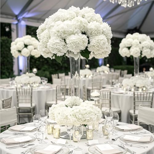 Auihiay 10PCS Hydrangea Artificial Flowers, Faux White Flowers for Wedding Centerpieces, DIY Bouquets, Bridal Shower, Floral Decor Home Decoration with Stems (VASE NOT Included)