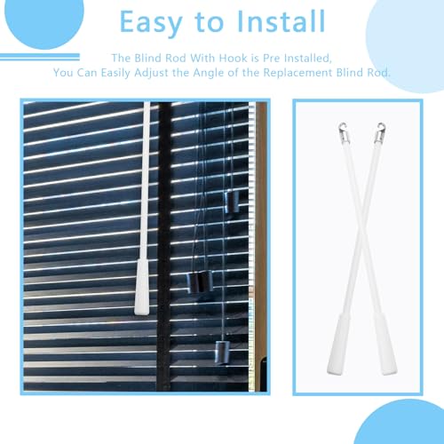 2 PCS 24 Inch Blind Wand, Blind Wand Replacement with Hook, Vertical Blinds Replacement Parts Blinds Stick with Hook for Window