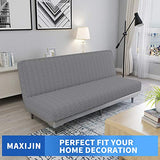 MAXIJIN Jacquard Futon Cover Stretch Armless Futon Sofa Cover Soft Futon Slipcover with Elastic Bottom Thick Sofa Bed Furniture Protector Covers, Machine Washable (Light Gray)