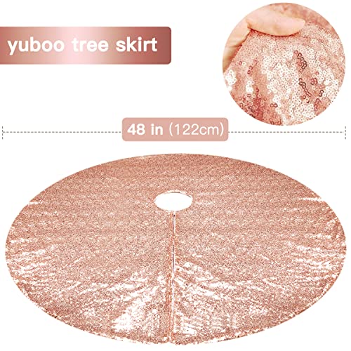 yuboo Rose Gold Summertree Skirt, 48 Inch Sequin Glitter Pink Tree Skirt Mat for Party Wedding Birthday Decor Decorations for the Home
