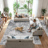9x12 Area Rug Living Room: Washable Non Slip Modern Abstract Rug Black Grey