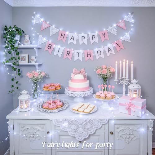 JMEXSUSS 4 Pack 50 LED Fairy Lights Battery Operated, 16.1ft White Fairy Lights for Bedroom, Silver Wire Twinkle String Lights Indoor for Party Wedding Birthday Decorations