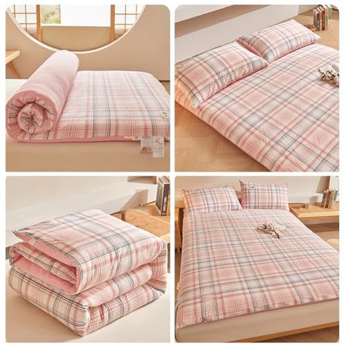 Checked Plaid Futon Mattress Cover Double Zip, Soft Japanese Floor Mattress Cover Slipcover, Sleeping Pad Cover Camping Cover for Traditional Japanese Futon Mattress,C,120x200cm/47x79in