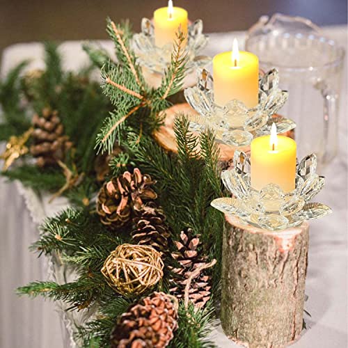 Crystal Lotus Flower Tealight Candle Holders/Glass Tea Light Candlestick Decor Decoration for Christmas Home Wedding Party… (Clean 1pc)
