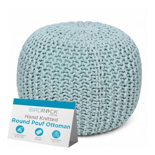 BIRDROCK HOME Round Pouf Ottoman Foot Rest - 18.5”x18.5”x15” Boho Compact Comfortable Soft Cotton Braided Foot Stool with Bean Bag Filling for Living Room, Bedroom, or Nursery (Sage Green)