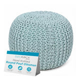 BIRDROCK HOME Round Pouf Ottoman Foot Rest - 18.5”x18.5”x15” Boho Compact Comfortable Soft Cotton Braided Foot Stool with Bean Bag Filling for Living Room, Bedroom, or Nursery (Sage Green)