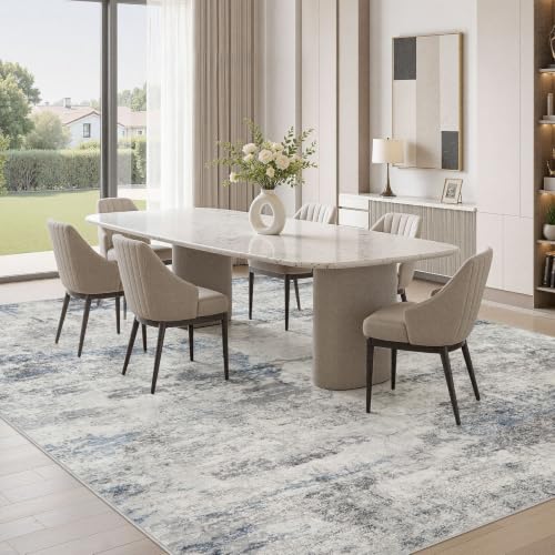 DMOYEST 8x10 Area Rug for Living Room, Washable & Non Slip Large Indoor Carpet, Kid & Pet Friendly Soft Thin Low Pile Abstract Rug for Bedroom and Office - Grey Blue