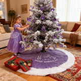 yuboo Purple Lavender Tree Skirt, 36" Faux Fur Christmas Tree Skirt with Embroidered Snowflakes for Purple Christmas Candy Violet Decorations Decor Ornament