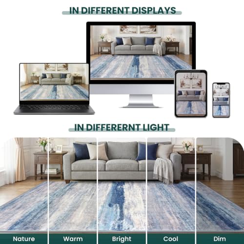 KOZYFLY Modern Washable Rug Runner 2x6 Runners For Hallways Blue/Grey/Beige