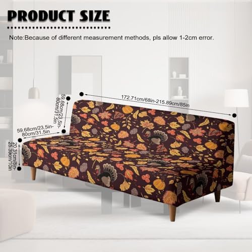 Thanksgiving Turkey Maple Futon Slipcover Armless Futon Bed Covers Stretch Furniture Protector Without Armrests with Elastic Bottom for Kids,Pets