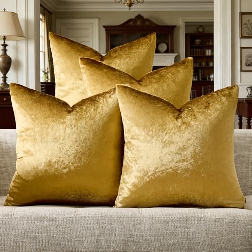 Pack of 4 Gold Decorative Velvet Pillow Covers 18x18