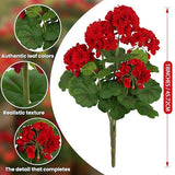 FOREST PRINCE 2 PCS 18" Artificial Geraniums for Outdoors, UV Resistant Red Silk Flowers for Window Box Porch Patio Garden Decor, Waterproof Ruby Red