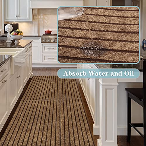 Runner Rug 2FT x 6FT, AYOHA 2'-82' Utility Carpet Runner for Entryway Hallway Aisles Balcony Garages, Area Rugs with Non-Slip Rubber Backing, Brown Strip (Available Custom Sizes)