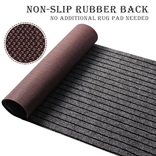 AYOHA Runner Rug 2' x 6' Indoor/Outdoor Carpet for Hallway Kitchen Entryway Patio Lobby Garage Deck Area Rugs with Natural Non-Slip Rubber Backing, Gray/Black Strip (Available for Custom Sizes)