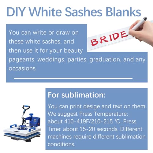 25Pcs White Sashes Blank Satin Sublimation Sash for Pageants to Decorate Plain 2026 Senior Graduation Birthday Sash for Women Homecoming