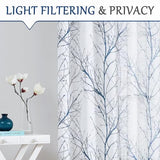 FMFUNCTEX Linen Semi Sheer Curtains for Bedroom, Blue White Curtains 84 Inches Long for Living Room, Grey Tree Branch Patterned Curtain Light Filtering Farmhouse Window Drapes, Grommet Top 2 Panels