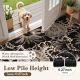Findosom Washable Area Rug 4x6, Non Slip High-Low Textured Floral Rugs for Bedroom with Rubber Backing, Boho Carpet for Living Room, Kitchen, Entryway, Laundry, Black & Beige