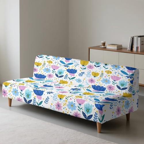 Xoenoiee Futon Sofa Bed Cover Stretch Armless Futon Slipcover Washable Elastic Sofa Couch Covers Home Furniture Protector, Boho Abstract Floral Daisy