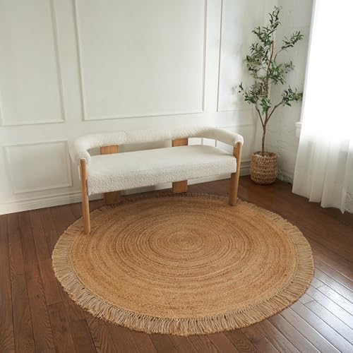 KIBAGA Beautiful 5x5 ft Round Jute Area Rug for Your Home - This Natural Hand Woven Rug Fits Perfectly Into Your Entry Area, Kitchen Or Living Room - Modern Braided Circle Mat Enhances Any Boho Decor