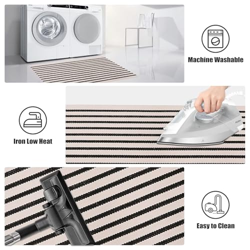 LEEVAN Black and White Striped Outdoor Rug Runner 2x4.3 Layering Doormat Farmhouse Front Porch Rug Cotton Woven Washable Throw Carpet for Hallway/Front Steps/Bathroom/Kitchen/Home Entrance