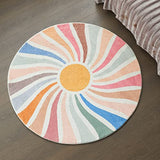 Topotdor Sun Rainbow Round Rug,Colorful Boho Kids Rug Ultra Soft Washable Nursery Rug for Bedroom Perschool Classroom,47" Round