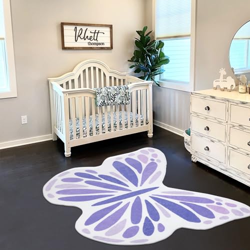 Topotdor Cute Butterfly Kids Rugs for Girls Bedroom, Toddler Nursery Rug Soft Washable Kids Area Rug for Butterfly Living Room Playroom Decor, Purple 35 x 43 inch