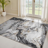 PADOOR Abstract 3'x5' Area Rug, Washable Non-Slip Low Pile, Marble Black