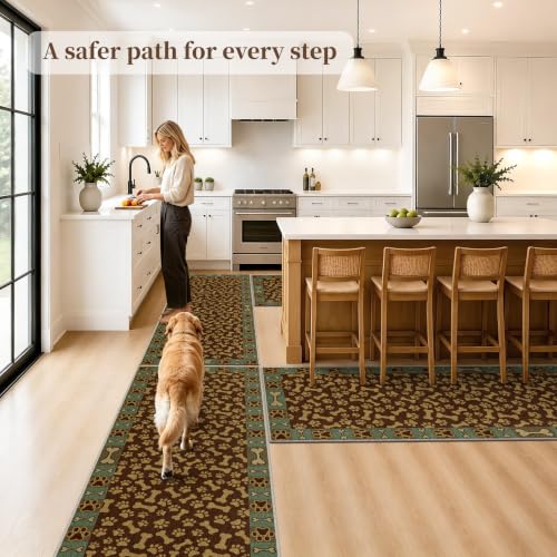Waterproof 4x10 Rug Runners for Hallways Non Slip for Dogs, Brown Paws