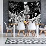 Black and White Goth Skull Tapestry for Bedroom, Gothic Skeleton Halloween Wall Tapestries Aesthetic, Horror Ghost Rider Night Sky Moon Dark Wall Hanging Decor for Living Room (51'' x 60'')