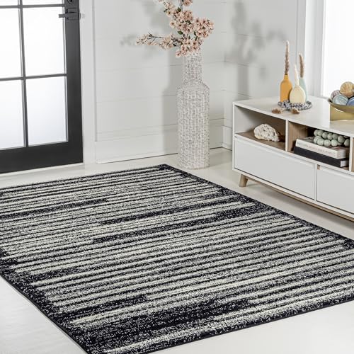 JONATHAN Y Khalil Modern Berber Stripe Black/Cream Indoor Area Rug, 3x5, Contemporary, Bohemian, Easy-Cleaning for Living Room, Bedroom, Kitchen, Pet Friendly, Non-Shedding (MOH207F-3)