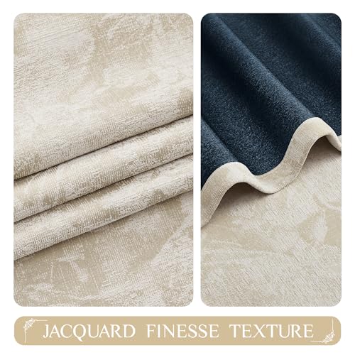 Beauoop Beige Floral Jacquard Blackout Curtains 84 Inches Long 2 Panels for Bedroom Living Room Flower Chenille Room Darkening Thermal Insulated Soundproof Grommet Window Treatments Drapes 52x84x2